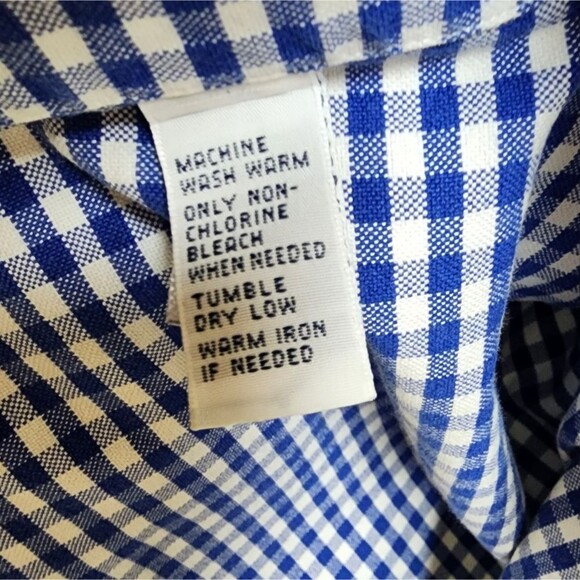 Ralph Lauren Shirt Mens Large Blue Gingham Check Cotton Button Tan Pony Preppy - Picture 11 of 11